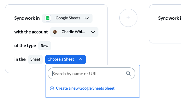 A screenshot of the Unito tool connection screen, from where you can now create Google Sheets spreadsheets.