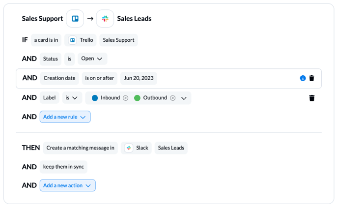 Rules between Trello and Slack