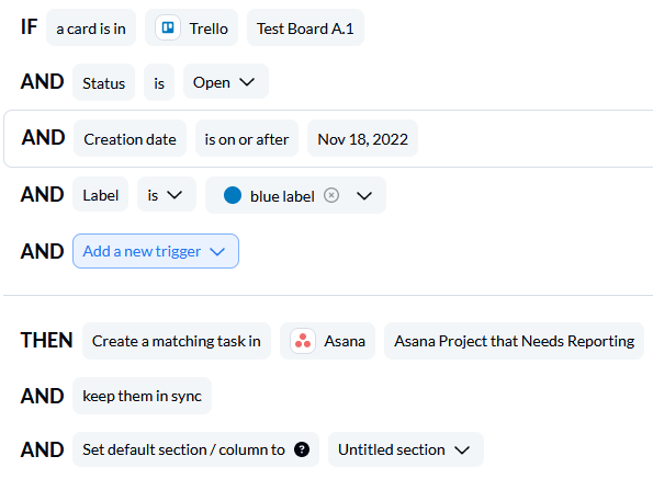 Trello Asana rule example