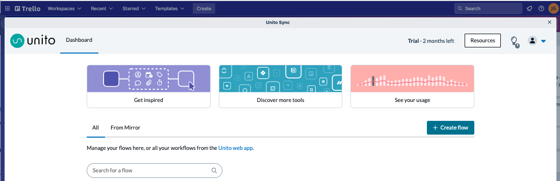 Unito embedded within Trello