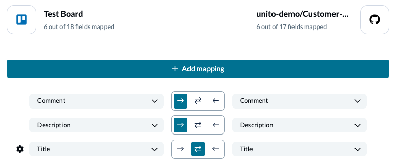 Unito One-Way Field Mappings